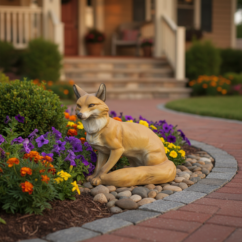 Fox Garden Statue (16 - Inch) Side Angle