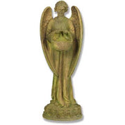 Standing angel with a serene facial expression holding a Basket on an ornate circular base.