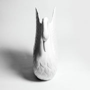 Swan sculpture with detailed feather carvings, classical European style, featuring an elegant curved neck and ornate wing design. Different Angle