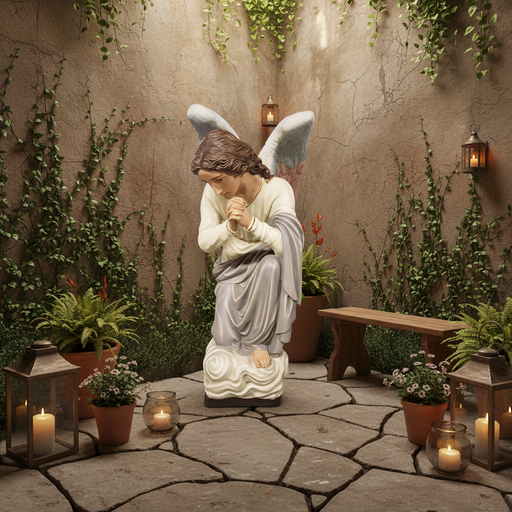 Kneeling Prayer Outdoor Catholic Statue (56 - Inch) Side Angle