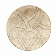 Round decorative plate with geometric Art Deco-inspired patterns and subtle old world European style detailing.