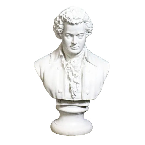 Classical European bust with ornate ruffled shirt and curled hair, inspired by Renaissance and Baroque sculptural styles.