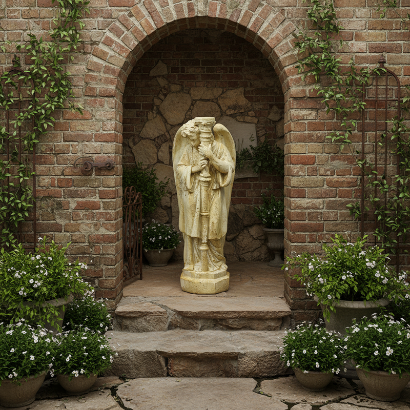 Standing Angel With Candlestick Outdoor Statue (27-Inch)