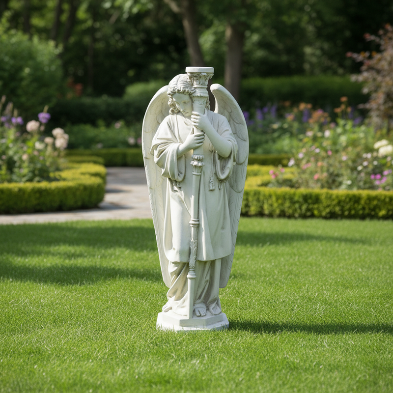 Large Winged Ceremonial Angel with Candleholder Outdoor Statue (52-Inch)