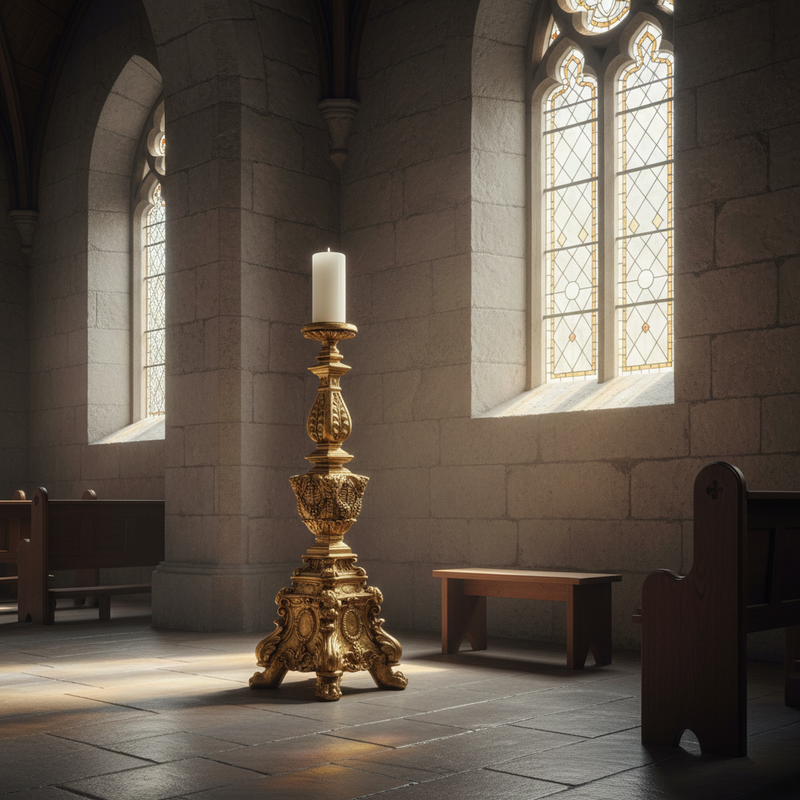 Ornate Religious Candleholder Statue (33-Inch)