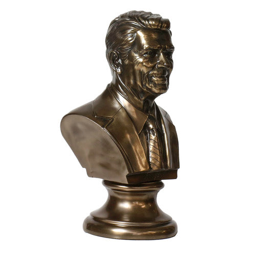 Classical old world European style bust with ornate detailing, featuring a suited male figure on a pedestal base. Side Angle