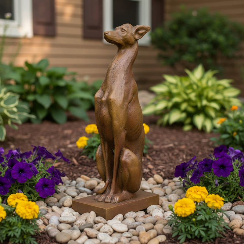 Whippet Dog Garden Statue (30 - Inch) Side Angle
