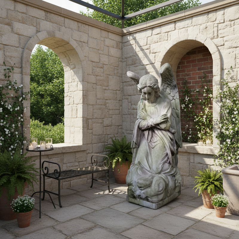 Kneeling Prayer Angel Catholic Statue (56 - Inch) Side Angle