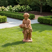 Cherub holding Jug on Tree Stump base Outdoor Statue (38 - Inch) Side Angle