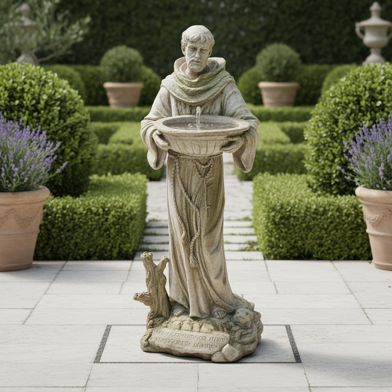 Saint Francis Garden Fountain with Bowl (23 - Inch) Side Angle