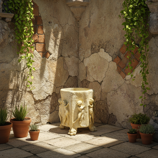 Round planter with Dancing Cherubs Outdoor Statue (18 - Inch) Side Angle