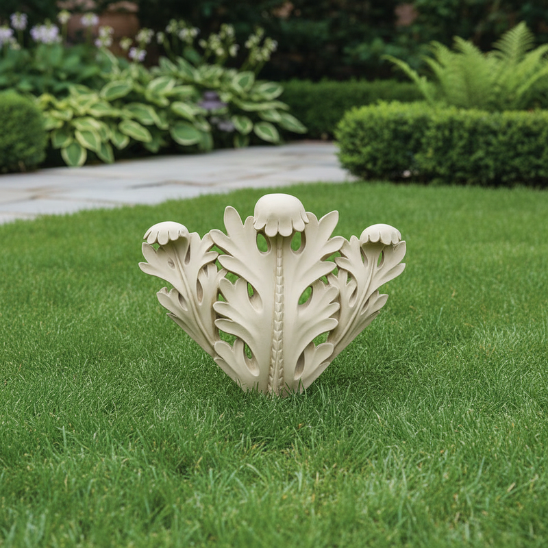Ornate corner molding with classical acanthus leaf motif, featuring old world European and Baroque decorative detailing. Side Angle