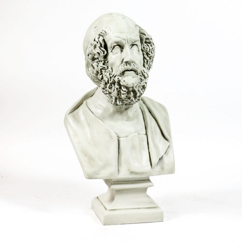Classical Greek-style bust sculpture with ornate hair detail, shown from the back on a square pedestal base. Side View