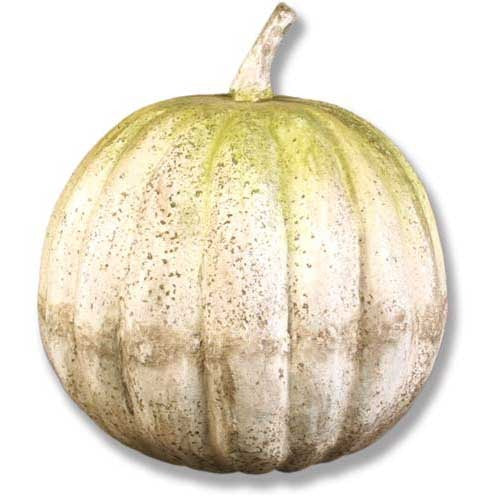 Ornate old world European pumpkin with ribbed surface and weathered, classical finish, evoking a rustic Renaissance theme.