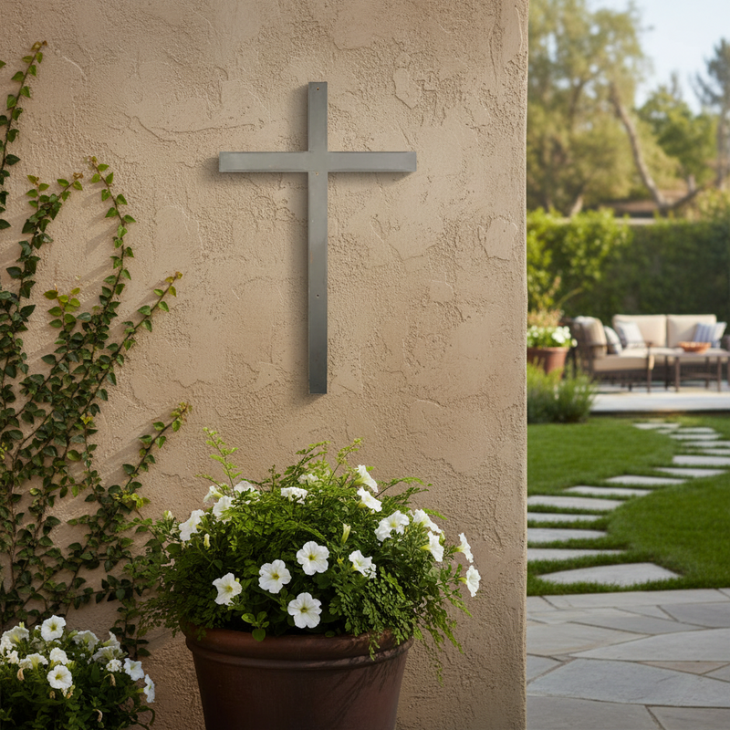 Simple Gothic cross with clean lines and minimal ornamentation, evoking medieval European ecclesiastical style. Side Angle