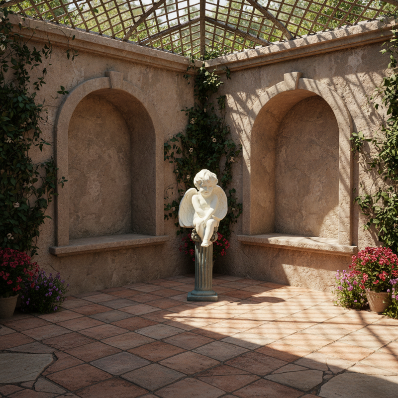 Sorrowful Winged Cherub Outdoor Statue (12 - Inch) Side Angle