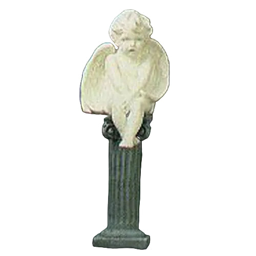 Innocent Sitting winged cherub Statue with hands on knees and detailed feathered wings.