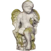 Winged Cherub With Bird Outdoor Statue (18 - Inch)