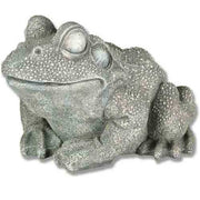 Ornate old world European frog statue with textured, detailed surface and classical sculptural features in a whimsical pose.