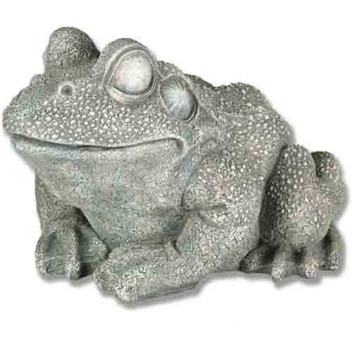 Ornate old world European frog statue with textured, detailed surface and classical sculptural features in a whimsical pose.