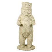Standing bear statue with classical old world European style, featuring ornate fur detailing and a whimsical, upright posture.