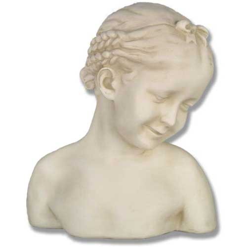 Bust of a young girl with braided hair and serene expression, featuring classical old world European and Renaissance-inspired details.