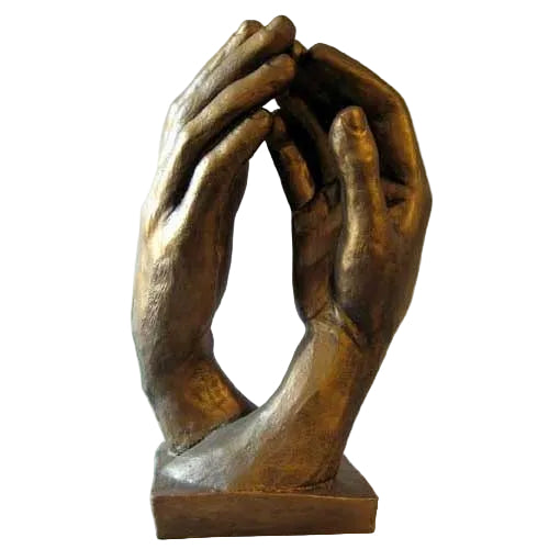 Sculpted hands in a classical Renaissance style, gracefully cupped together with detailed, lifelike features and ornate contours.