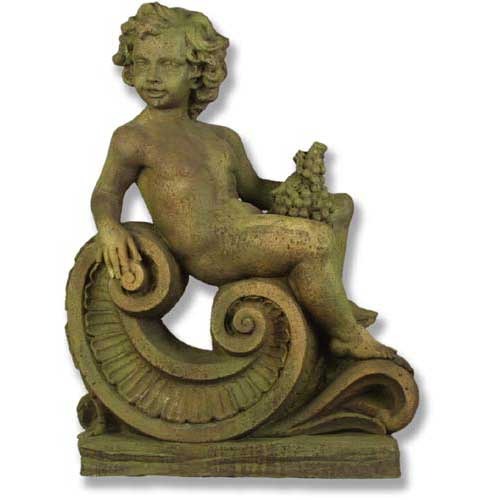 Classical Cherub with Grapes on Decorative Base Outdoor Statue (36 - Inch)