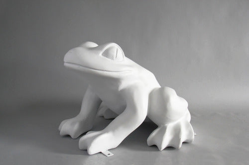 Frog sculpture with smooth, rounded features in an old world European style, evoking classical and Renaissance influences. Different Angle