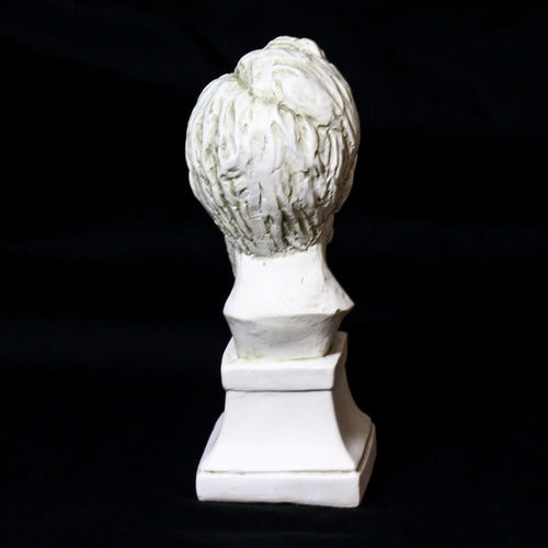 Classical bust sculpture with detailed facial features and beard, set on a square pedestal in Renaissance-inspired style. Side Angle