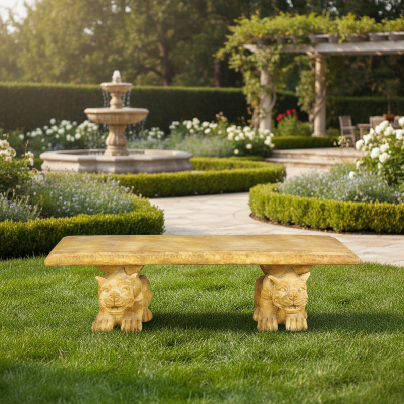 Jaimy Gargoyle Bench W Statue (30 - Inch) Side Angle