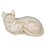 Reclining cat sculpture with classical European style and subtle ornate detailing, evoking an old world Renaissance theme.