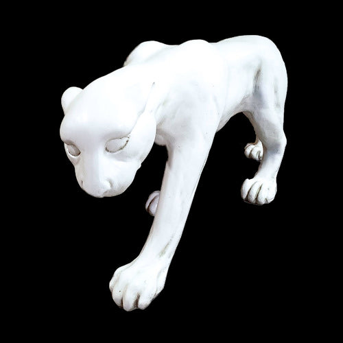 Panther sculpture in a classical old world European style with smooth, elegant lines and a poised, graceful stance. Side View