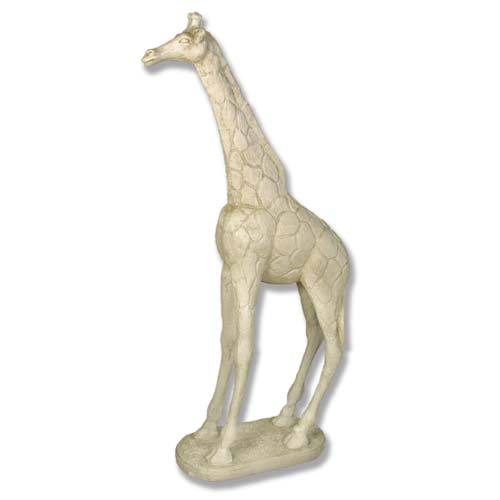Giraffe sculpture with elongated neck and legs, featuring ornate, old world European detailing and classical textured patterns.