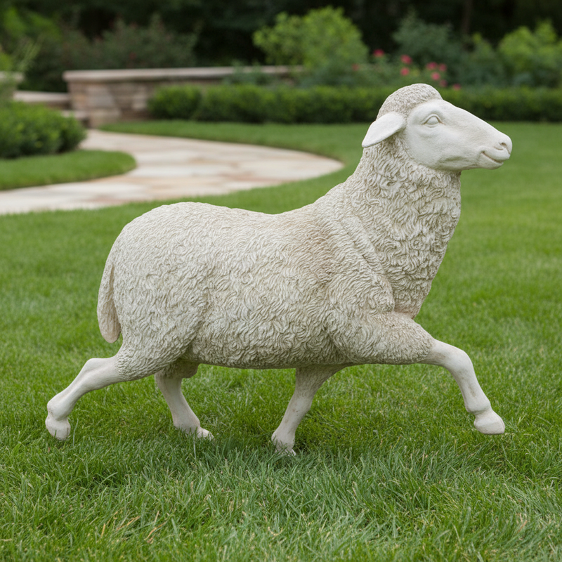 Prancing Sheep Garden Statue (41 - Inch) Side Angle