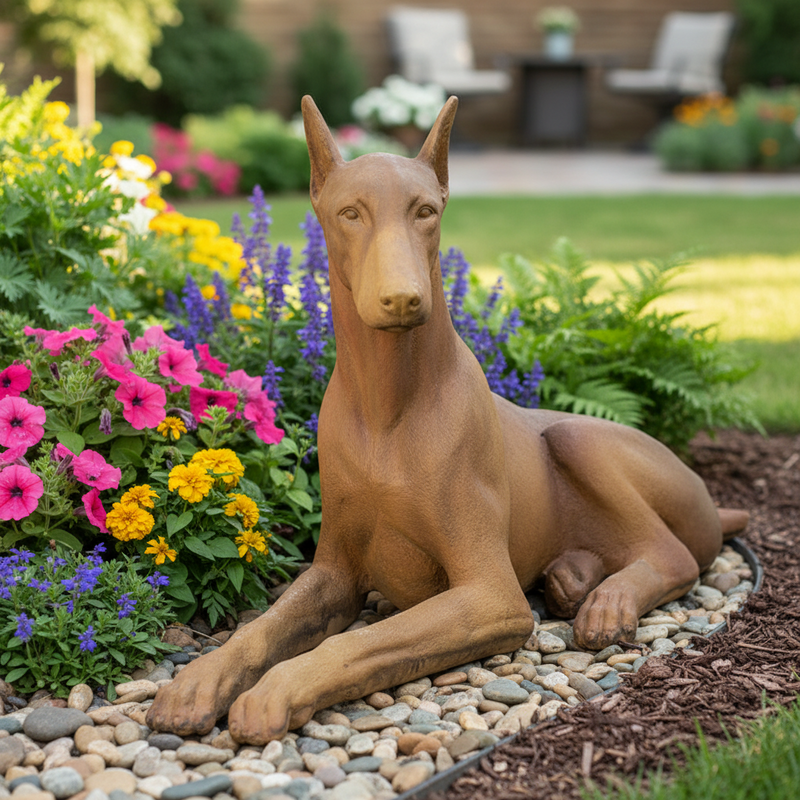 Sitting Doberman Dog Statue (22 - Inch) Side Angle