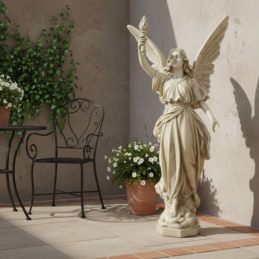 Angel With Torch Outdoor Statue (45 - Inch) Side Angle
