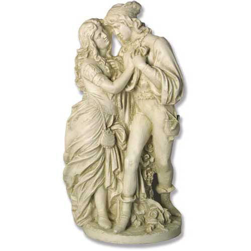 Romantic couple in ornate old world European style, featuring classical Renaissance-inspired clothing and intricate detailing.