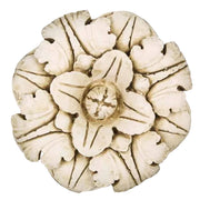 Ornate old world European rosette with classical leaf motifs and intricate carved Renaissance detailing in a symmetrical floral design.
