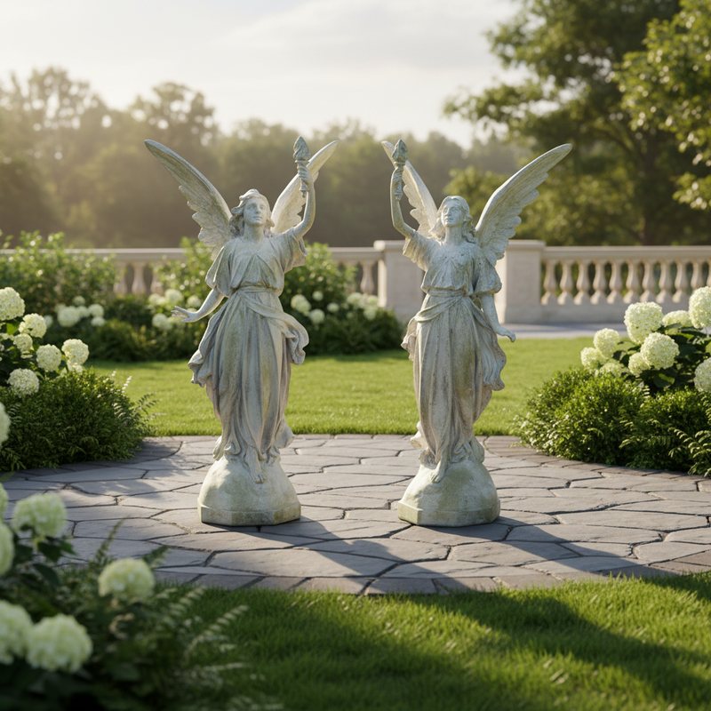 Heavenly Winged Angel With Torch Garden Statue (45-Inch)