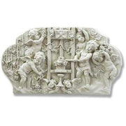 Baroque wall plaque featuring ornate cherubs, grapevines, and classical motifs in an old world European relief style.