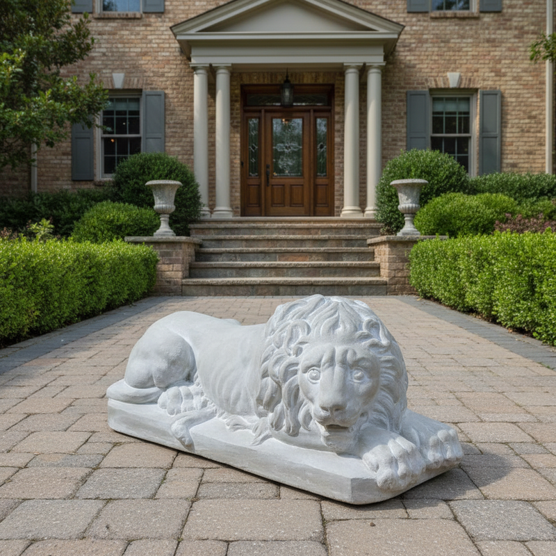 Chatsworth Lion Garden Statue (31 - Inch) Side Angle