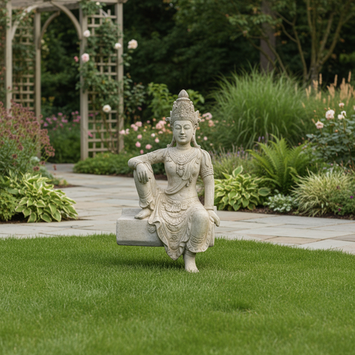Kwan Yin Sitting Statue (32 - Inch) Side Angle
