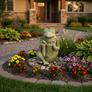 Frog Garden Statue (14 - Inch) Side Angle