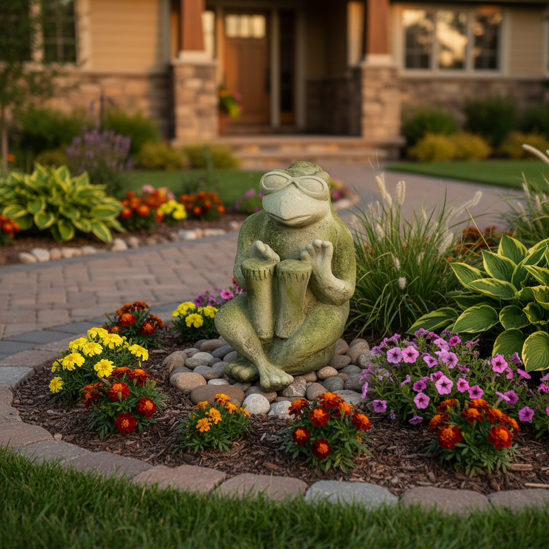 Frog Garden Statue (14 - Inch) Side Angle