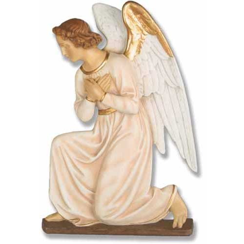 Kneeling angel wall decor in classical Renaissance style with ornate wings and folded hands, featuring old world European details.