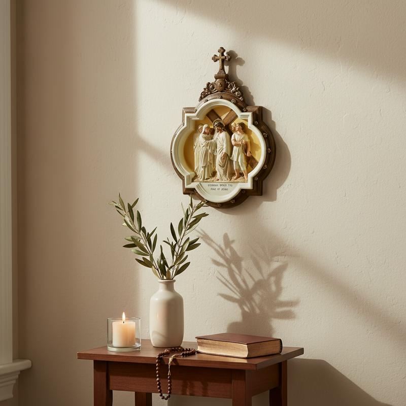 Chapel Wall Plaque Stations of the Cross Number 6 (13.5 - Inch) Side Angle