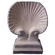 Shell-shaped classical pedestal with ornate base, featuring old world European and Renaissance-inspired sculptural details.