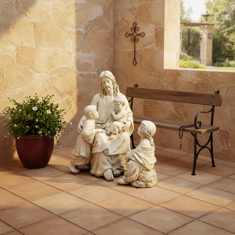 Jesus with Children Statue (34 - Inch) Side Angle
