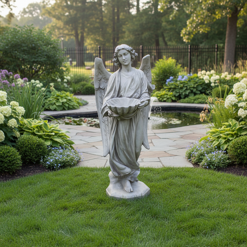 Prayer Angel With Bowl Outdoor Statue (60 - Inch) Side Angle